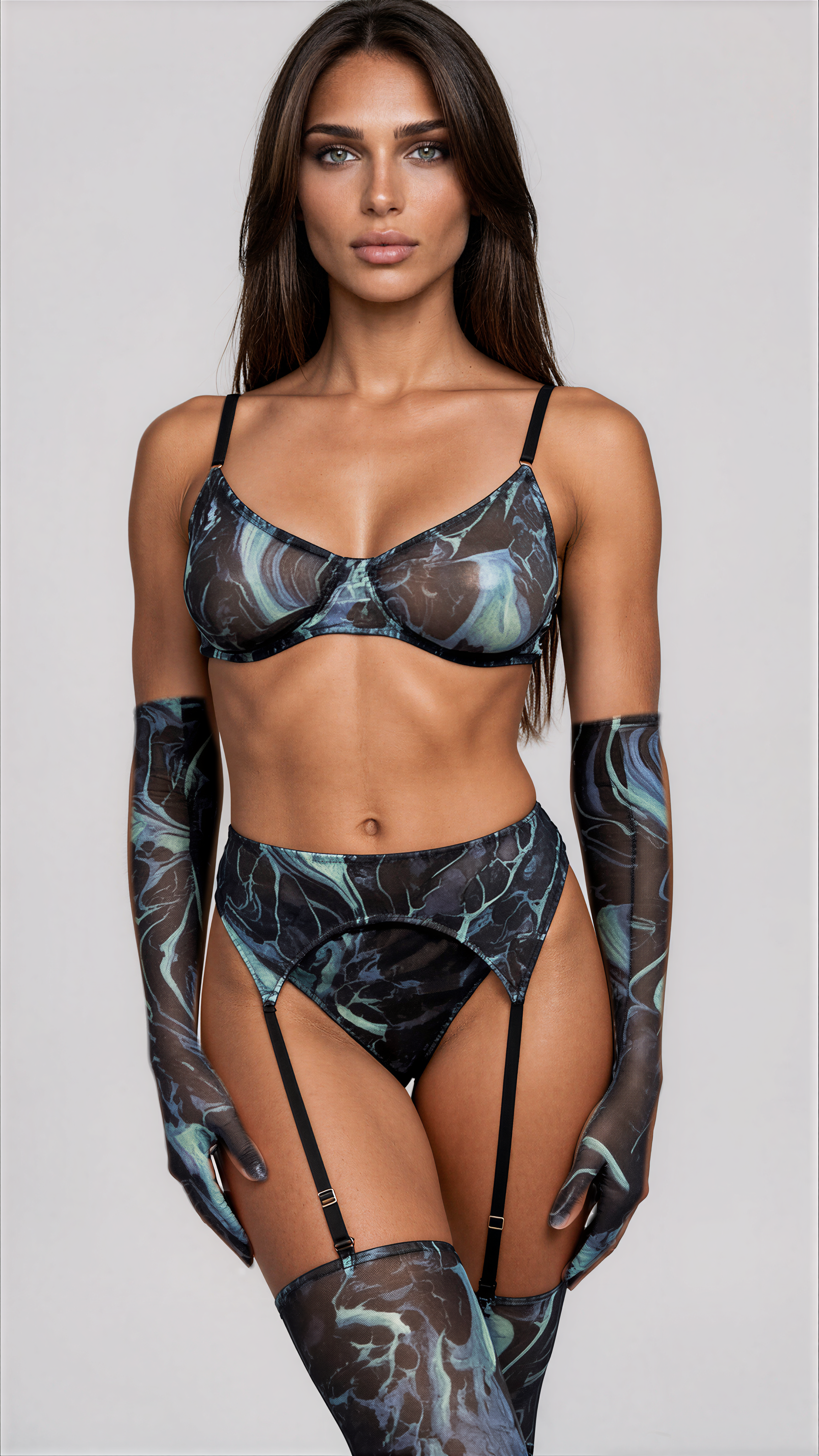 Valérie 5-teiliges Tie-Dye-Dessous-Set mit Strümpfen