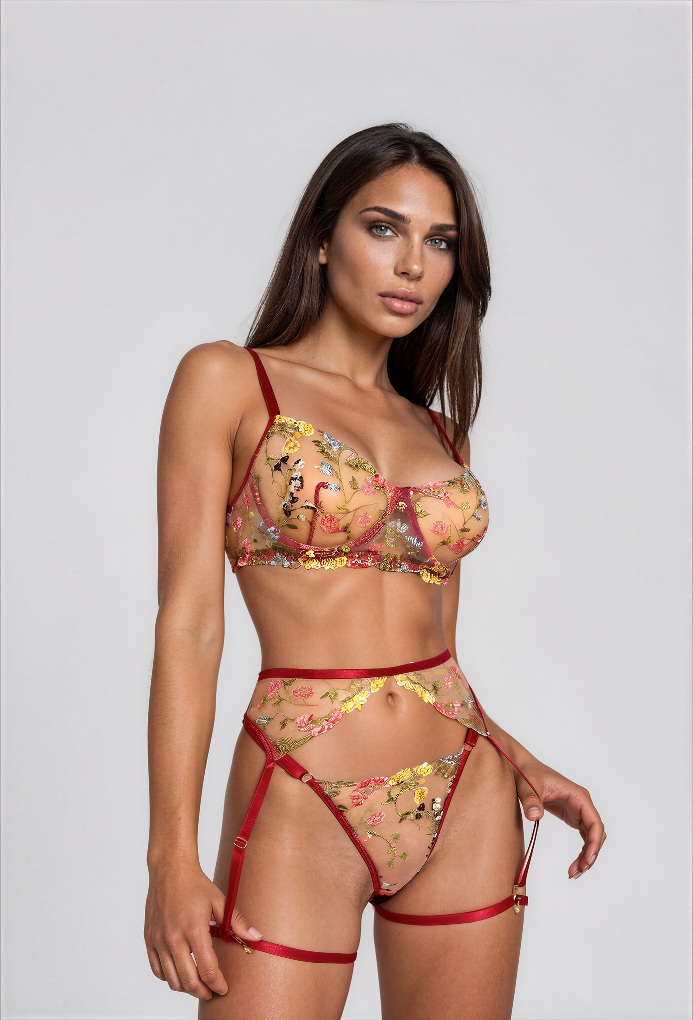Daisy 2-teiliges Spitzen-Dessous-Set mit Stickerei